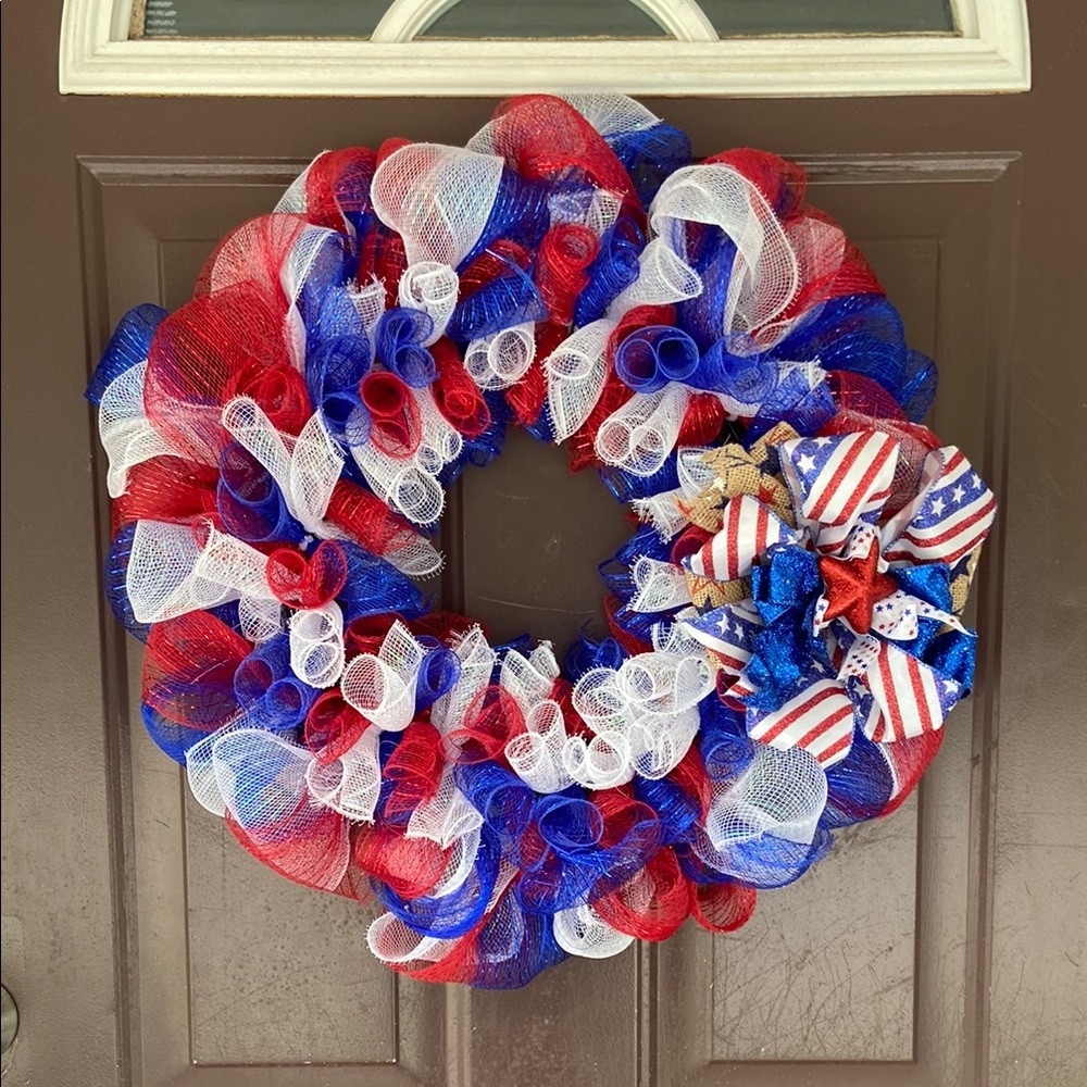 Patriotic Red, White, and Blue Holiday Wreath